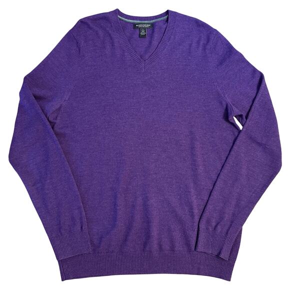 Banana Republic 100% Extra Fine Merino Wool V-Neck Pullover Sweater Purple Large - Picture 1 of 9